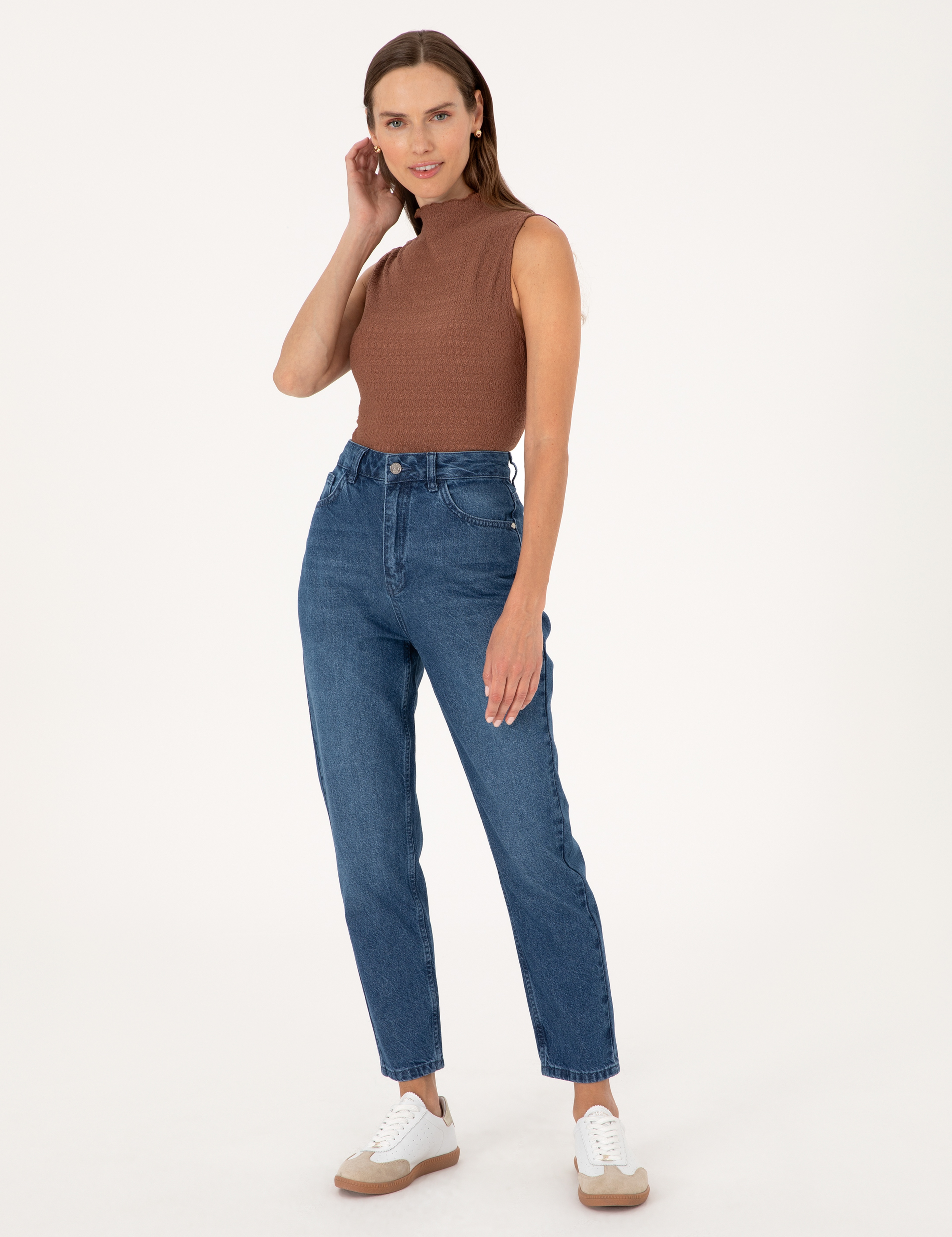 Açık Mavi Mom High Waist Fit Jean Pantolon - Image 3