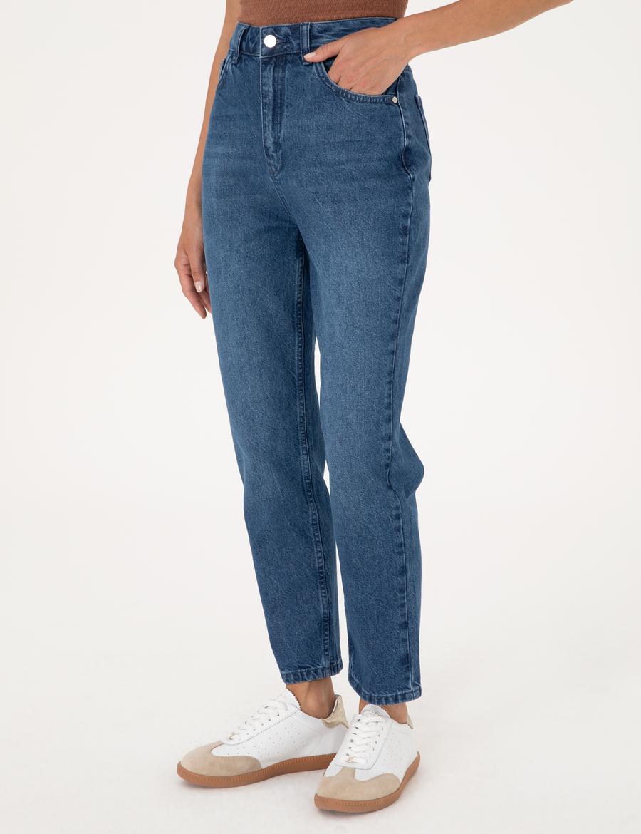 Açık Mavi Mom High Waist Fit Jean Pantolon