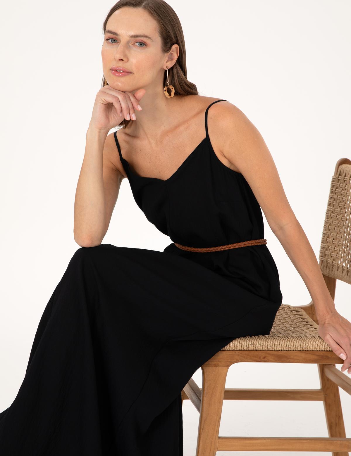 Siyah Regular Fit Dokuma Elbise - 50311530002