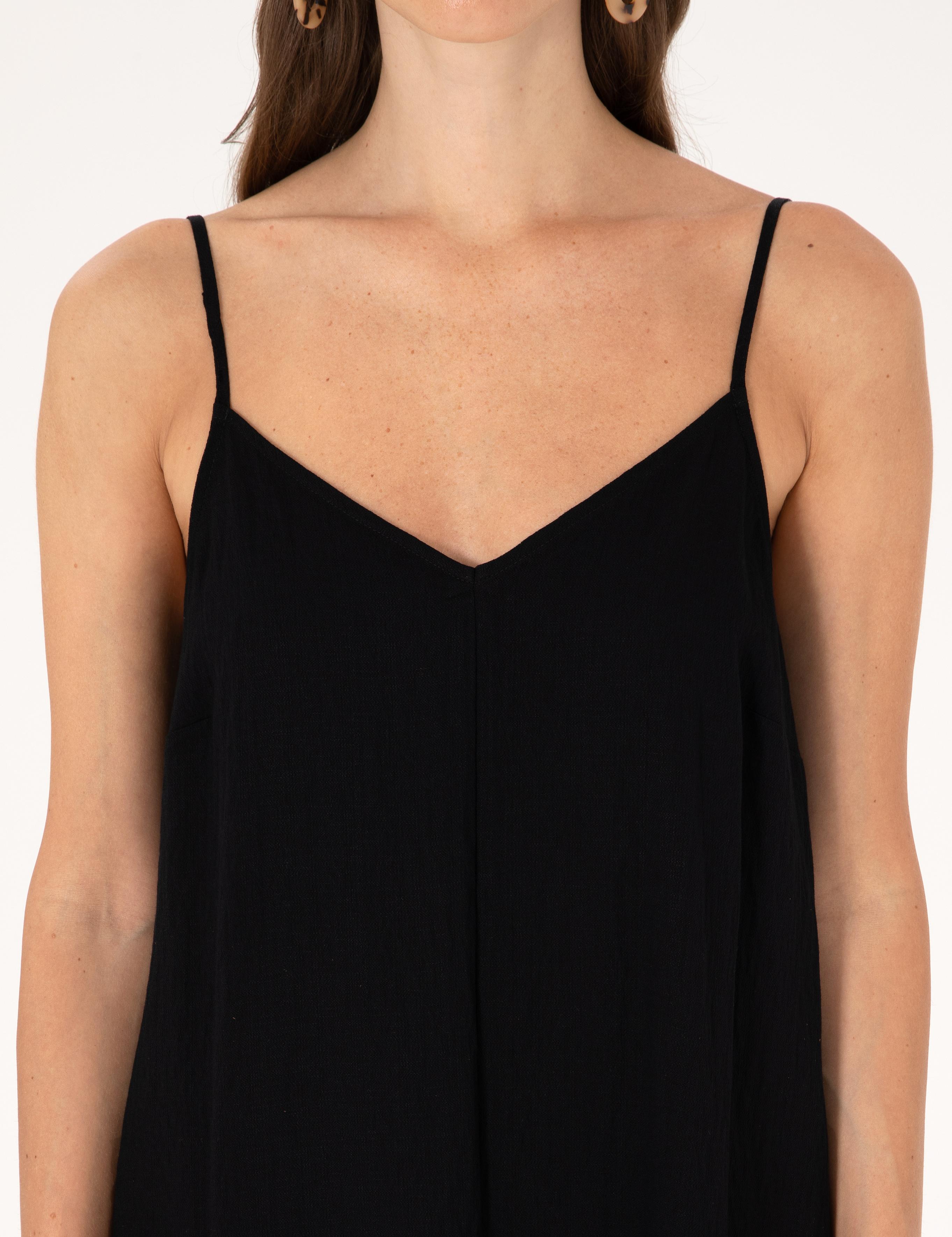 Siyah Regular Fit Dokuma Elbise