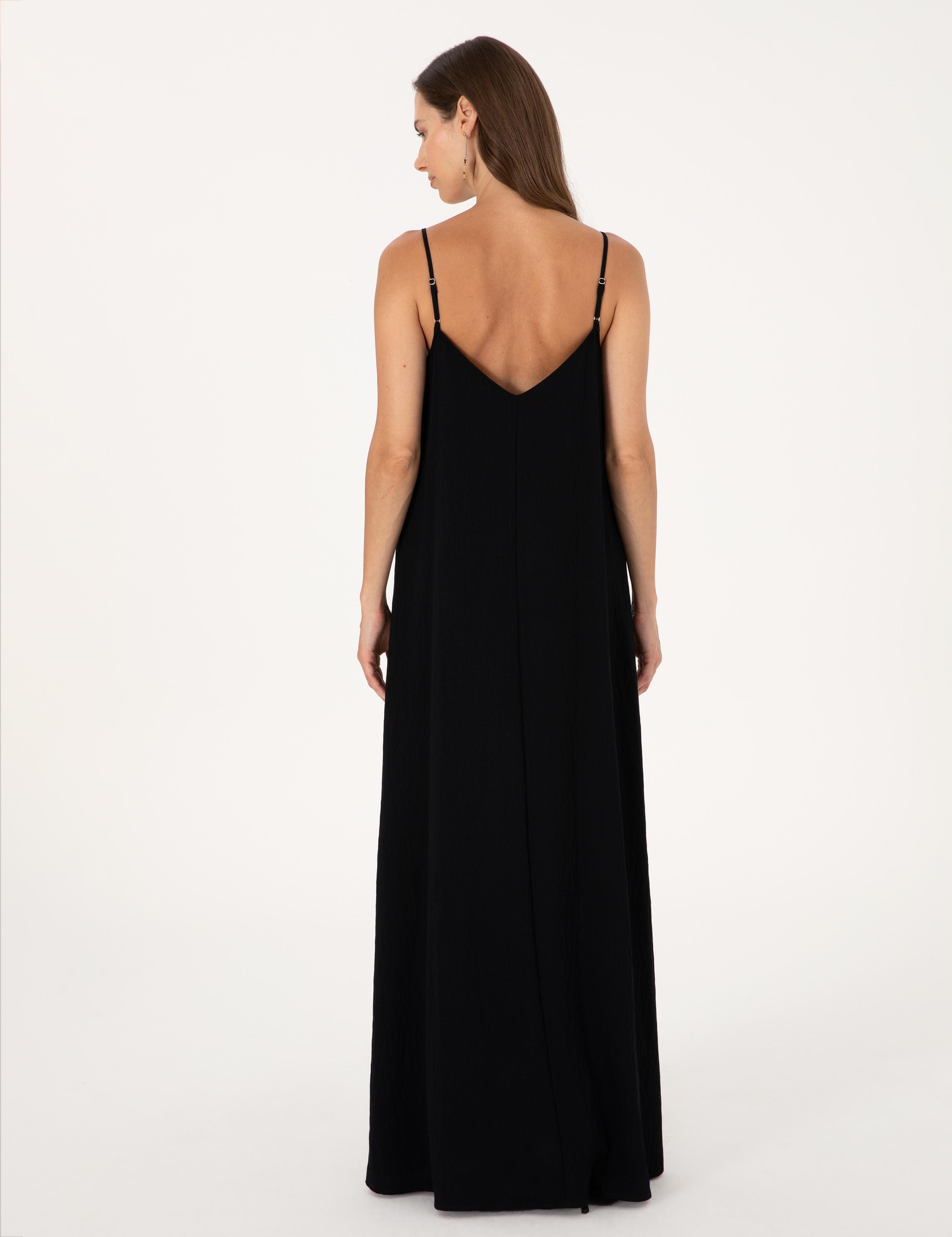 Siyah Regular Fit Dokuma Elbise