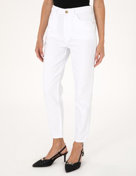 Beyaz Mom High Waist Fit Jean Pantolon - 50313234011
