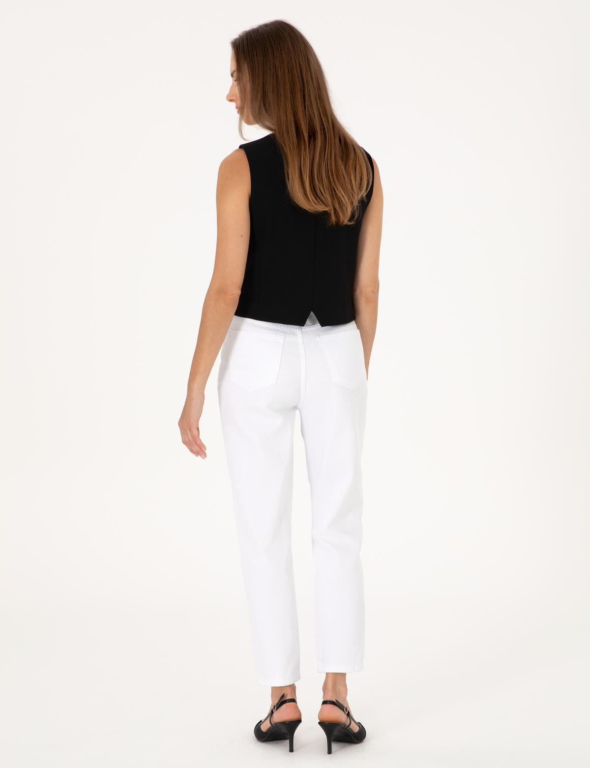 Beyaz Mom High Waist Fit Jean Pantolon - 50313234011