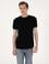 Siyah Slim Fit Keten Karışımlı Bisiklet Yaka Triko Tişört