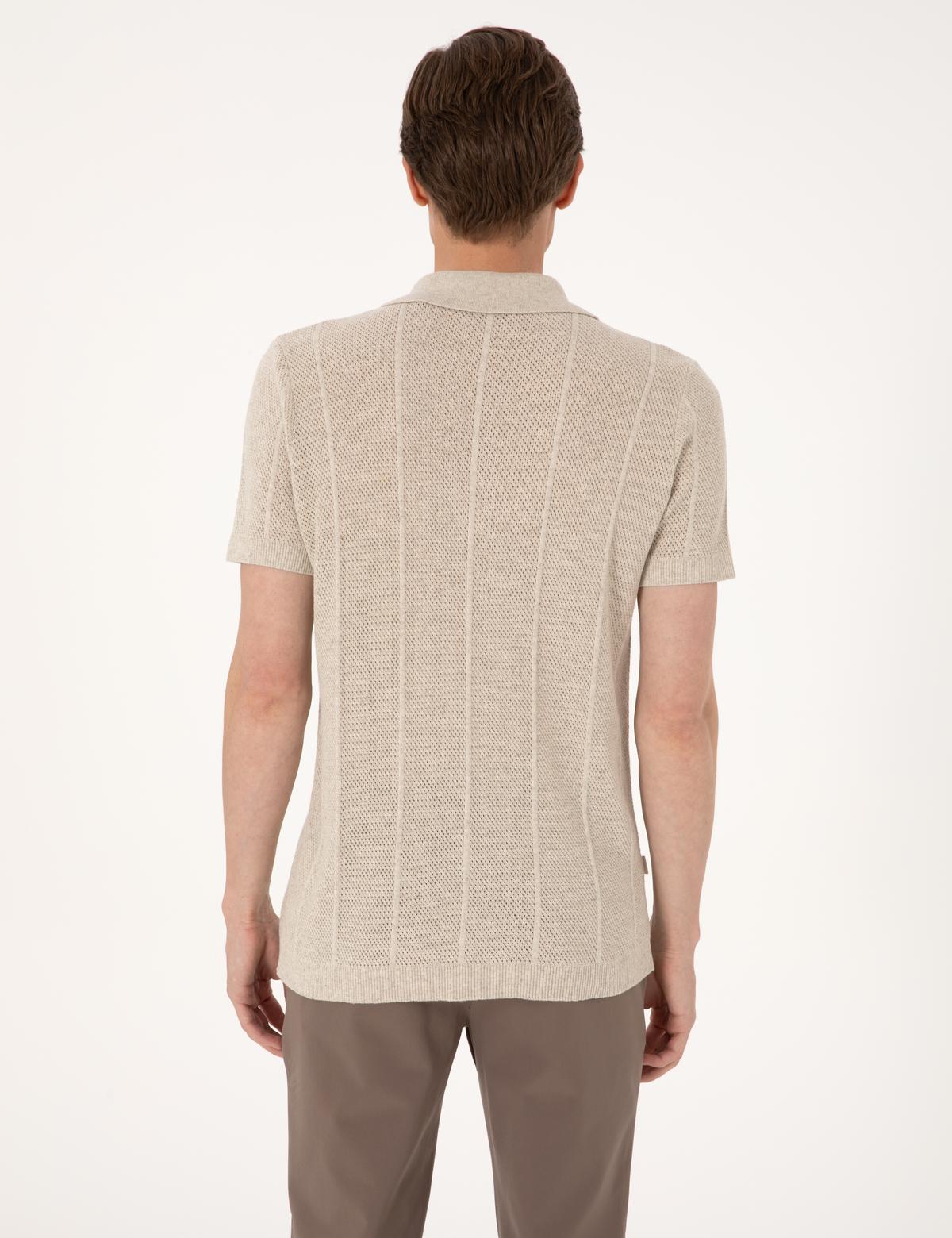 Bej Slim Fit  Kısa Kollu Düğmeli Triko Hırka - 50305993007