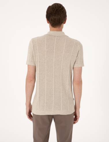 Bej Slim Fit  Kısa Kollu Düğmeli Triko Hırka