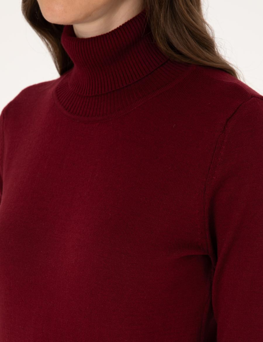 Vişne Slim Fit Balıkçı Yaka Basic Kazak