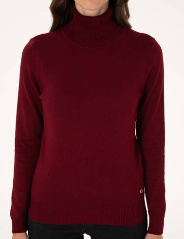 Vişne Slim Fit Balıkçı Yaka Basic Kazak