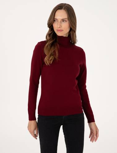 Vişne Slim Fit Balıkçı Yaka Basic Kazak
