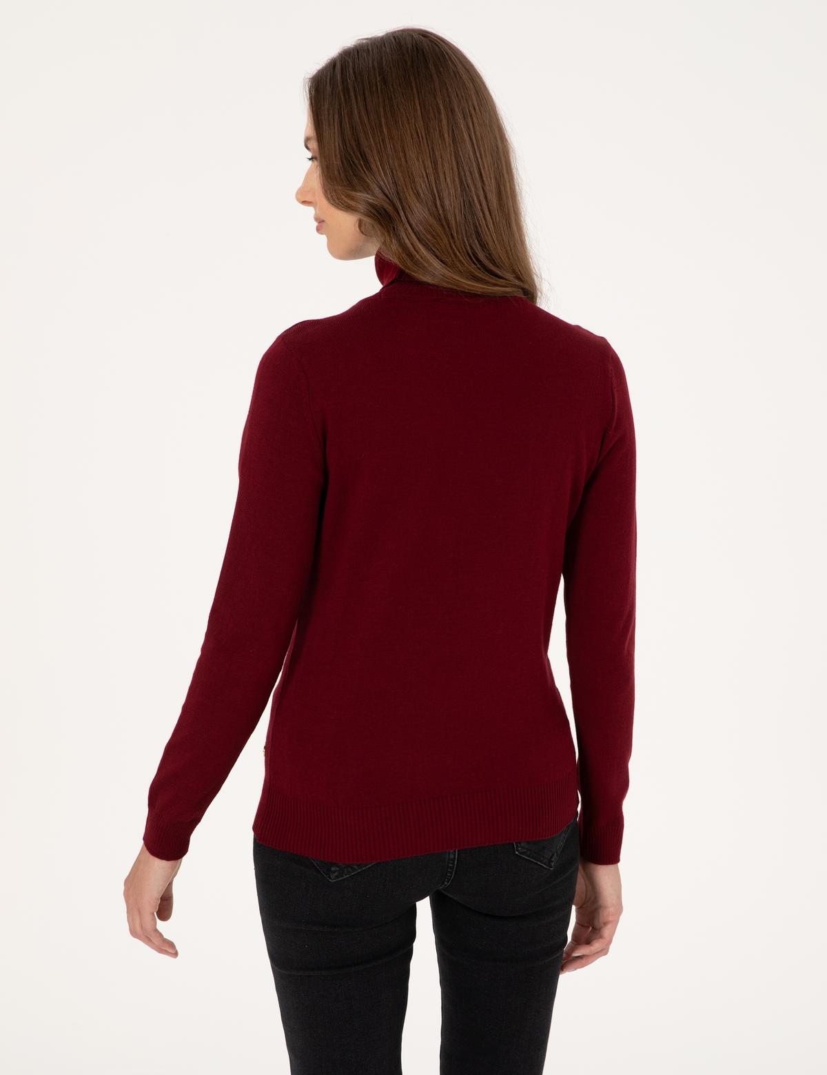 Vişne Slim Fit Balıkçı Yaka Basic Kazak - 50315747068