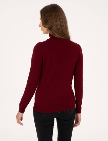 Vişne Slim Fit Balıkçı Yaka Basic Kazak