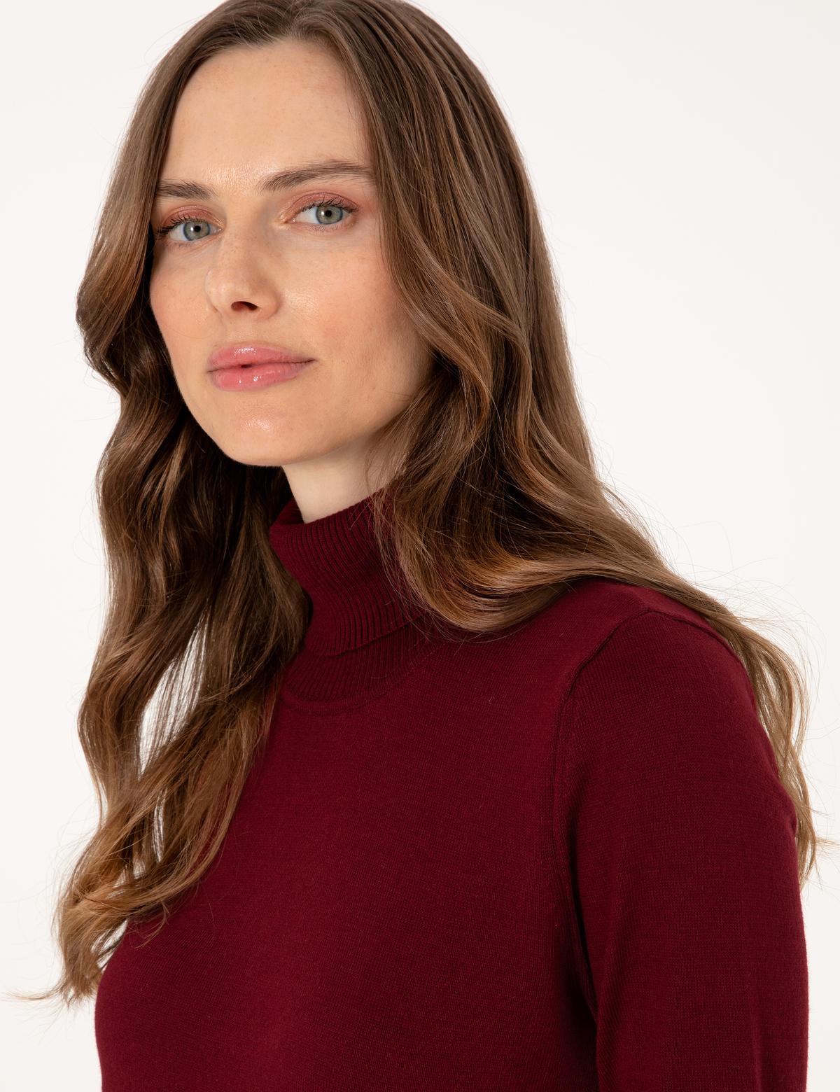 Vişne Slim Fit Balıkçı Yaka Basic Kazak - 50315747068