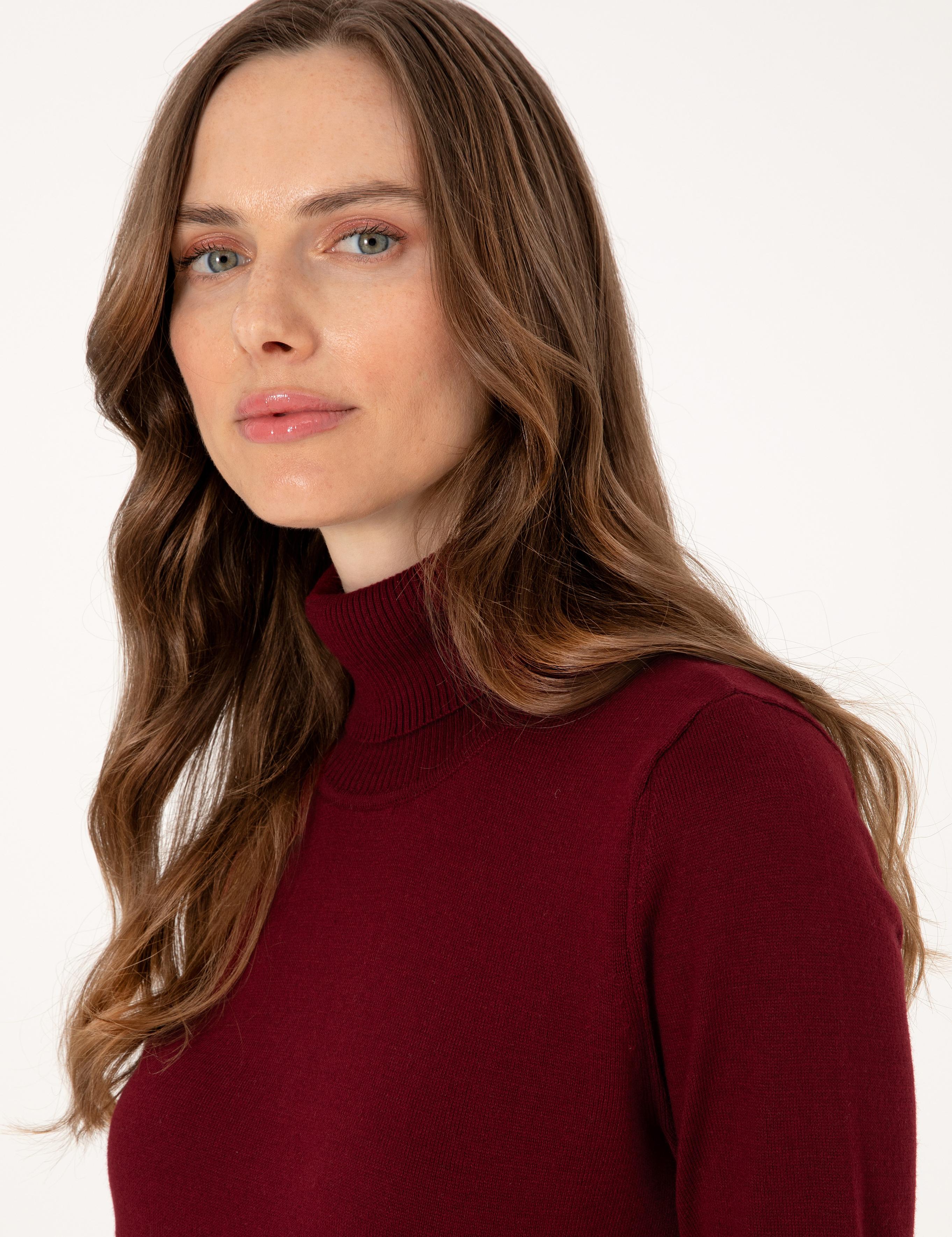 Vişne Slim Fit Balıkçı Yaka Basic Kazak