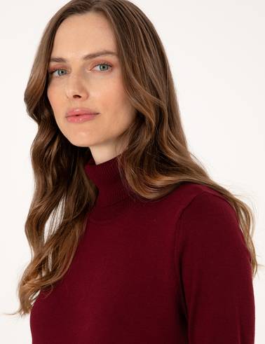 Vişne Slim Fit Balıkçı Yaka Basic Kazak