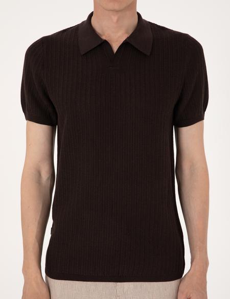 Kahverengi Slim Fit Keten Karışımlı Polo Yaka Triko Tişört - 50305972016