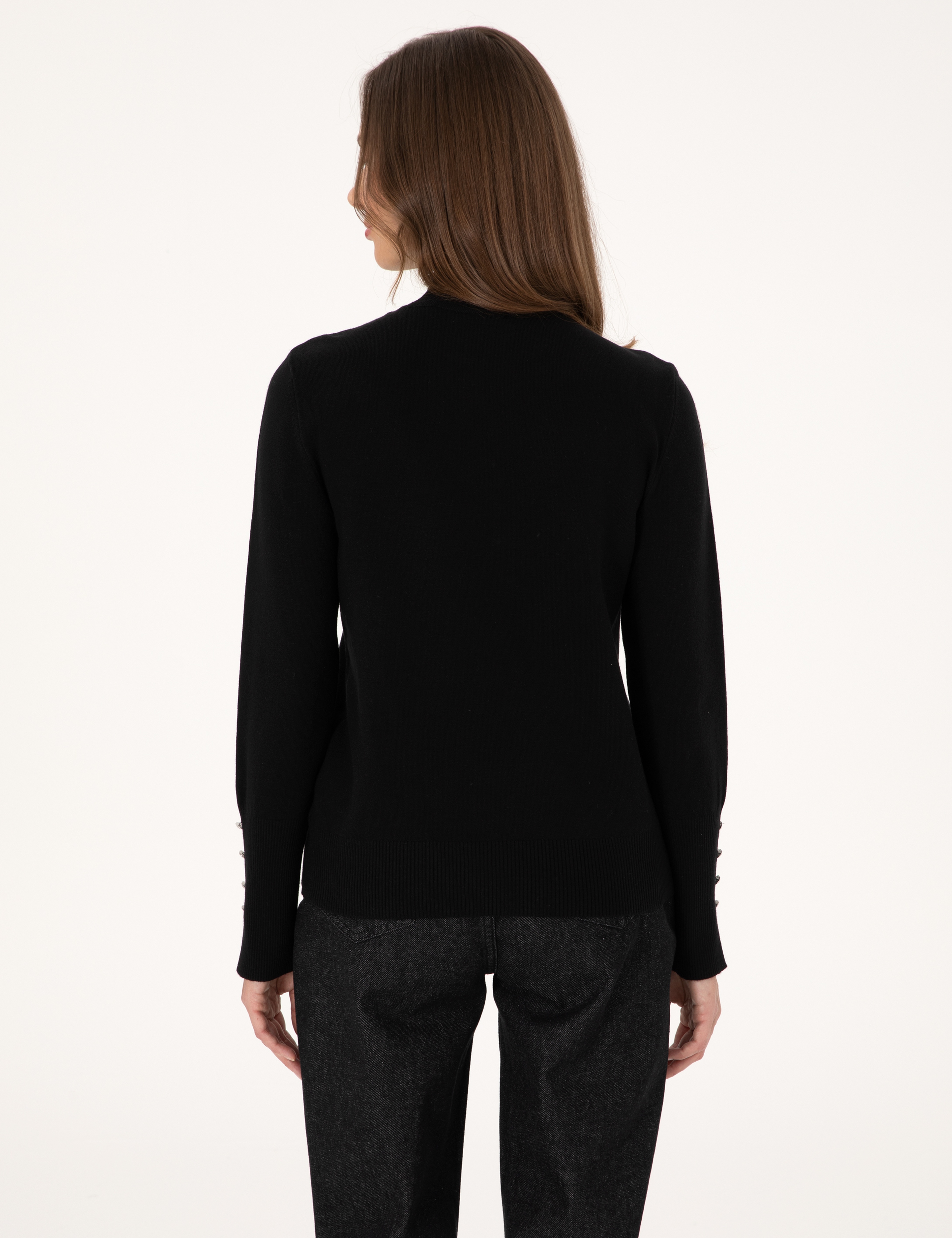 Siyah Slim Fit Yarım Balıkçı Basic Kazak - Image 5