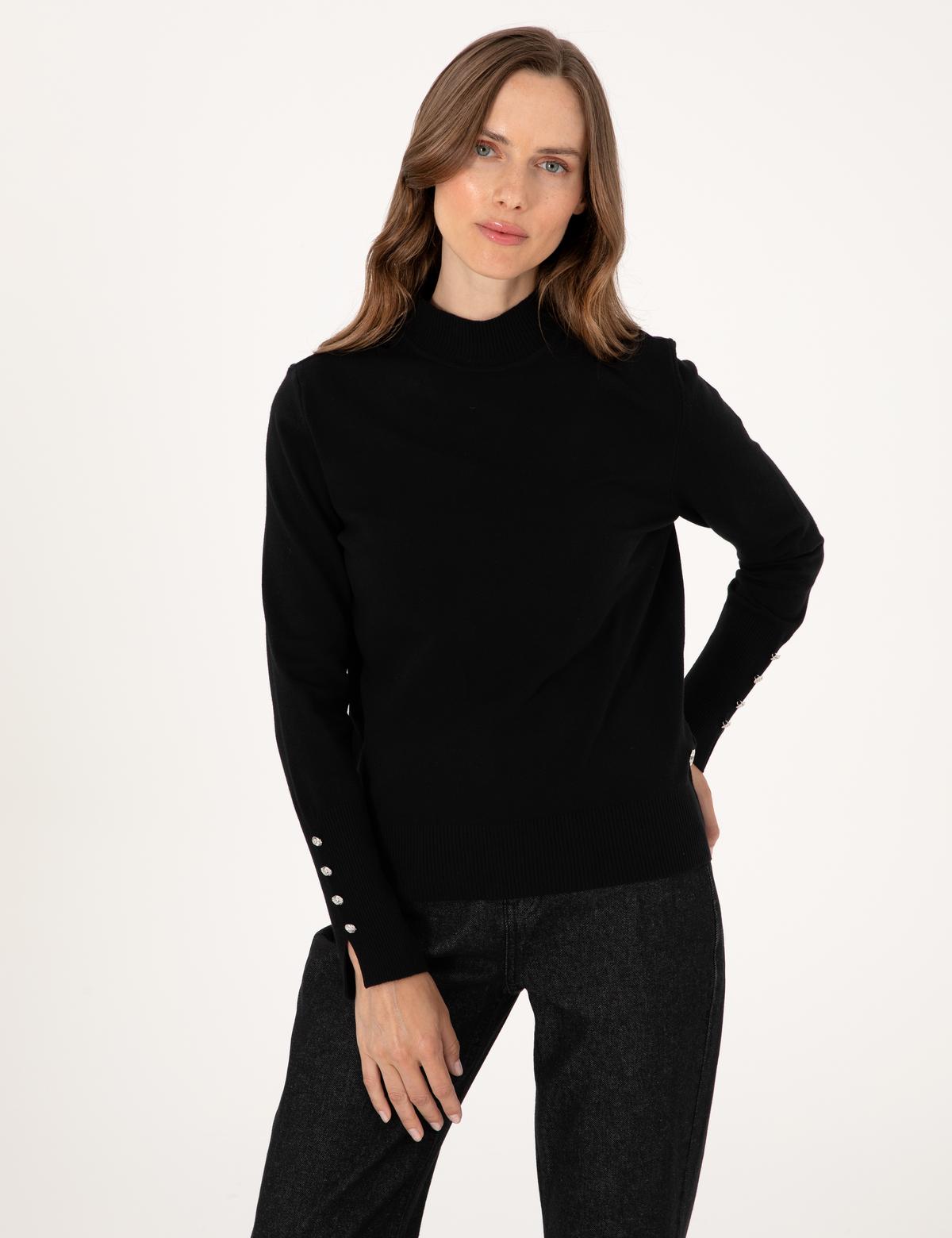 Siyah Slim Fit Yarım Balıkçı Basic Kazak - 50310887019