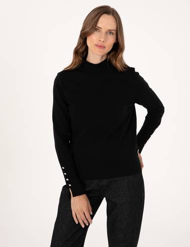 Siyah Slim Fit Yarım Balıkçı Basic Kazak