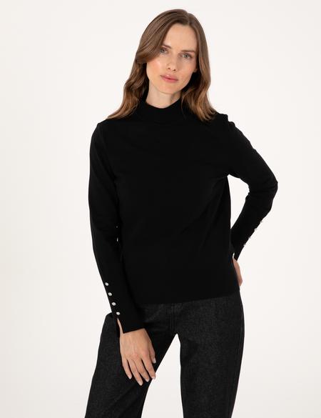 Siyah Slim Fit Yarım Balıkçı Basic Kazak - 50310887019