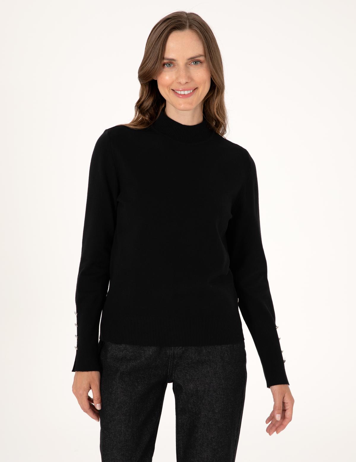 Siyah Slim Fit Yarım Balıkçı Basic Kazak