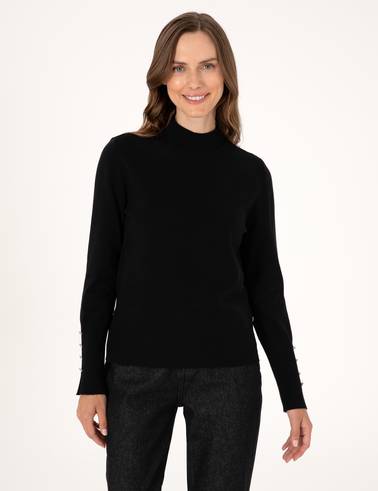 Siyah Slim Fit Yarım Balıkçı Basic Kazak