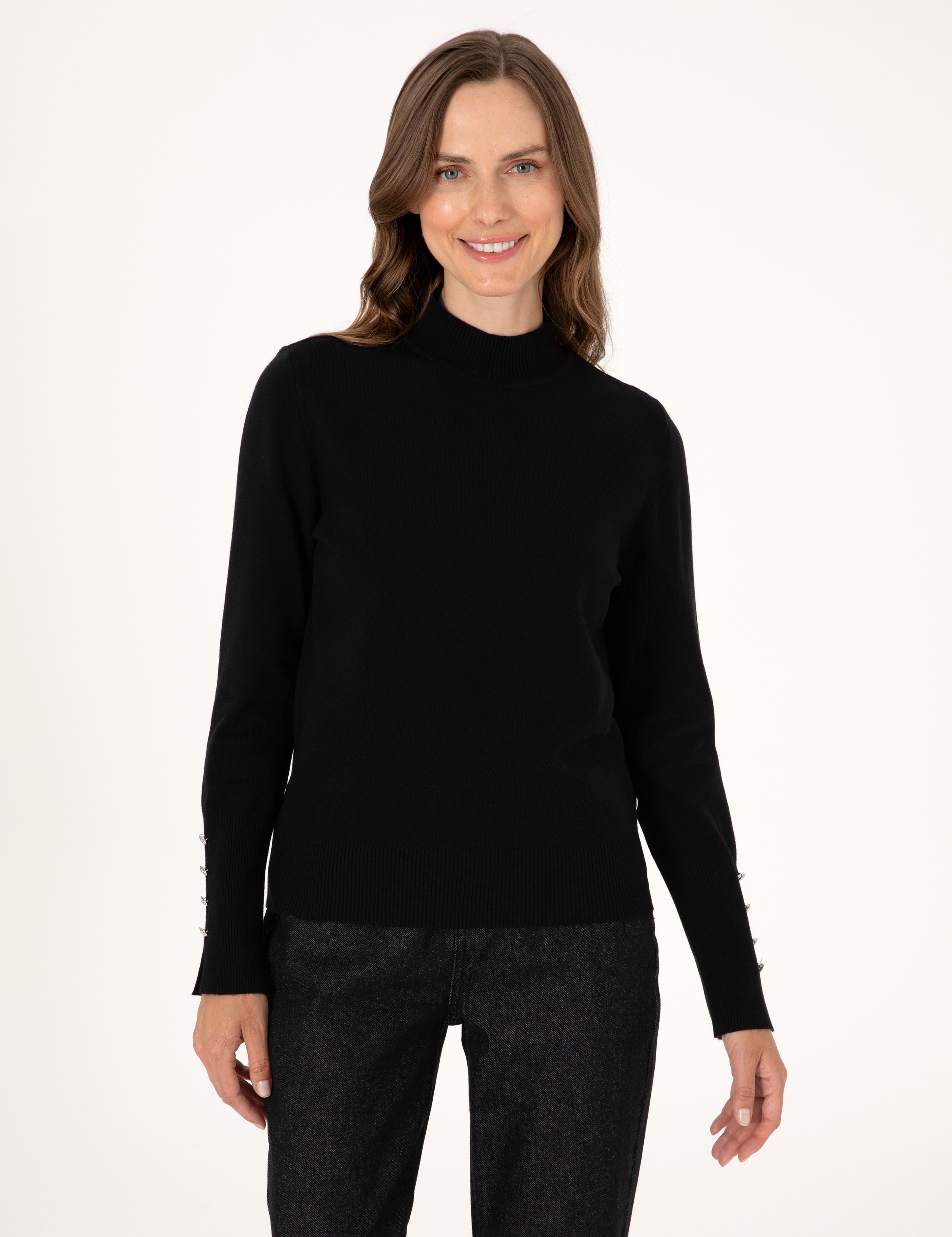 Siyah Slim Fit Yarım Balıkçı Basic Kazak - Image 1