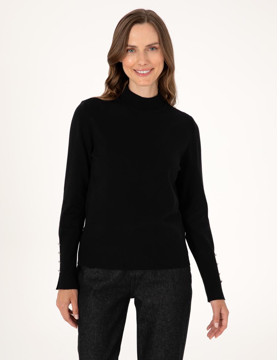 Siyah Slim Fit Yarım Balıkçı Basic Kazak