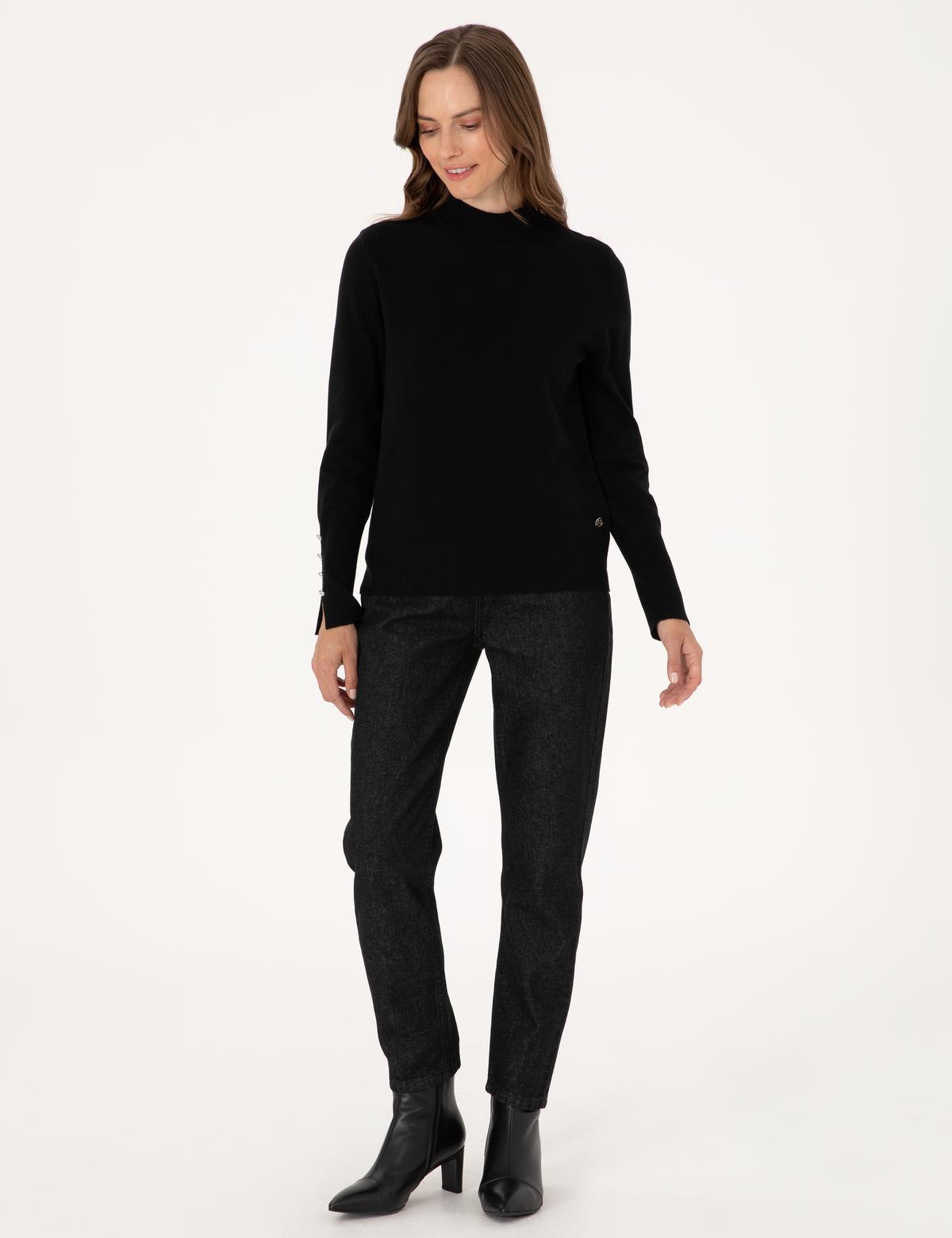 Siyah Slim Fit Yarım Balıkçı Basic Kazak - 50310887019