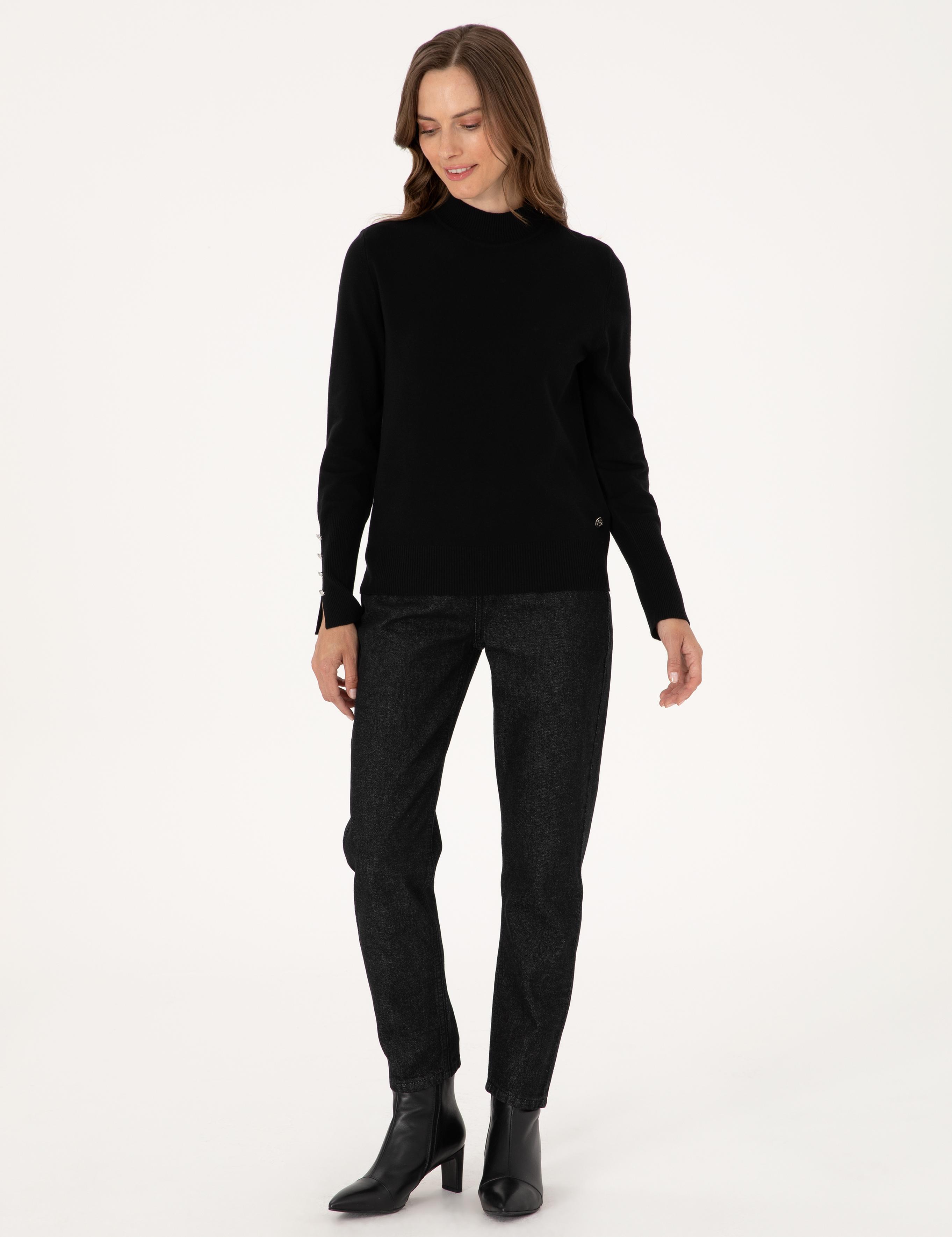 Siyah Slim Fit Yarım Balıkçı Basic Kazak