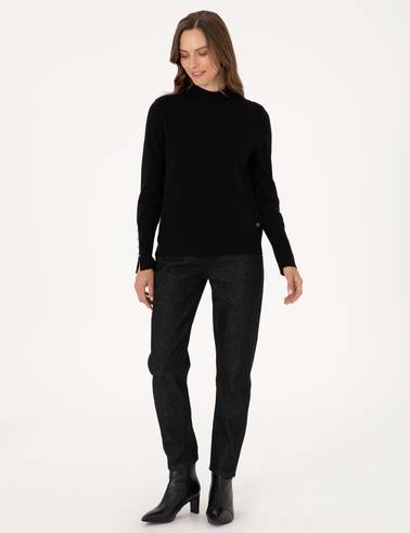Siyah Slim Fit Yarım Balıkçı Basic Kazak