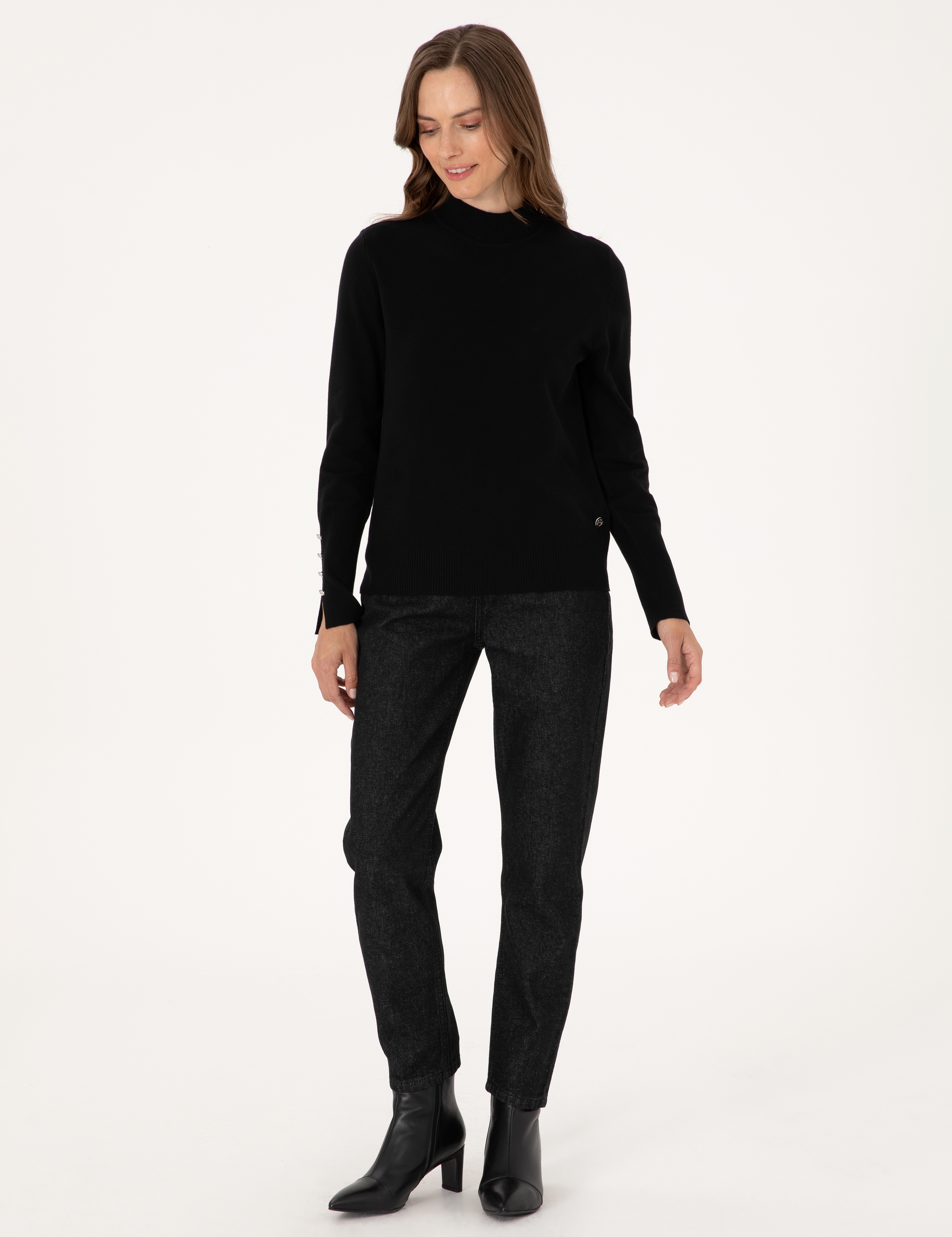 Siyah Slim Fit Yarım Balıkçı Basic Kazak - Image 4