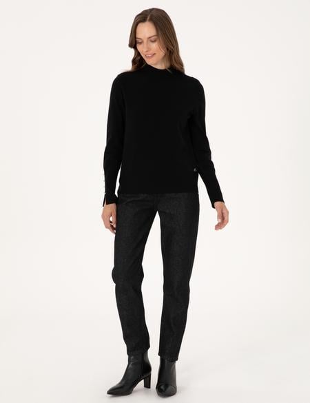 Siyah Slim Fit Yarım Balıkçı Basic Kazak - 50310887019