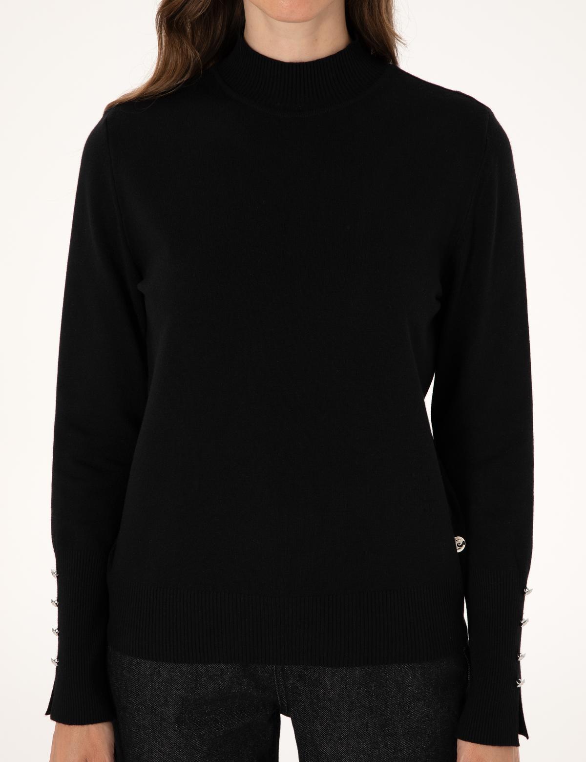 Siyah Slim Fit Yarım Balıkçı Basic Kazak - 50310887019