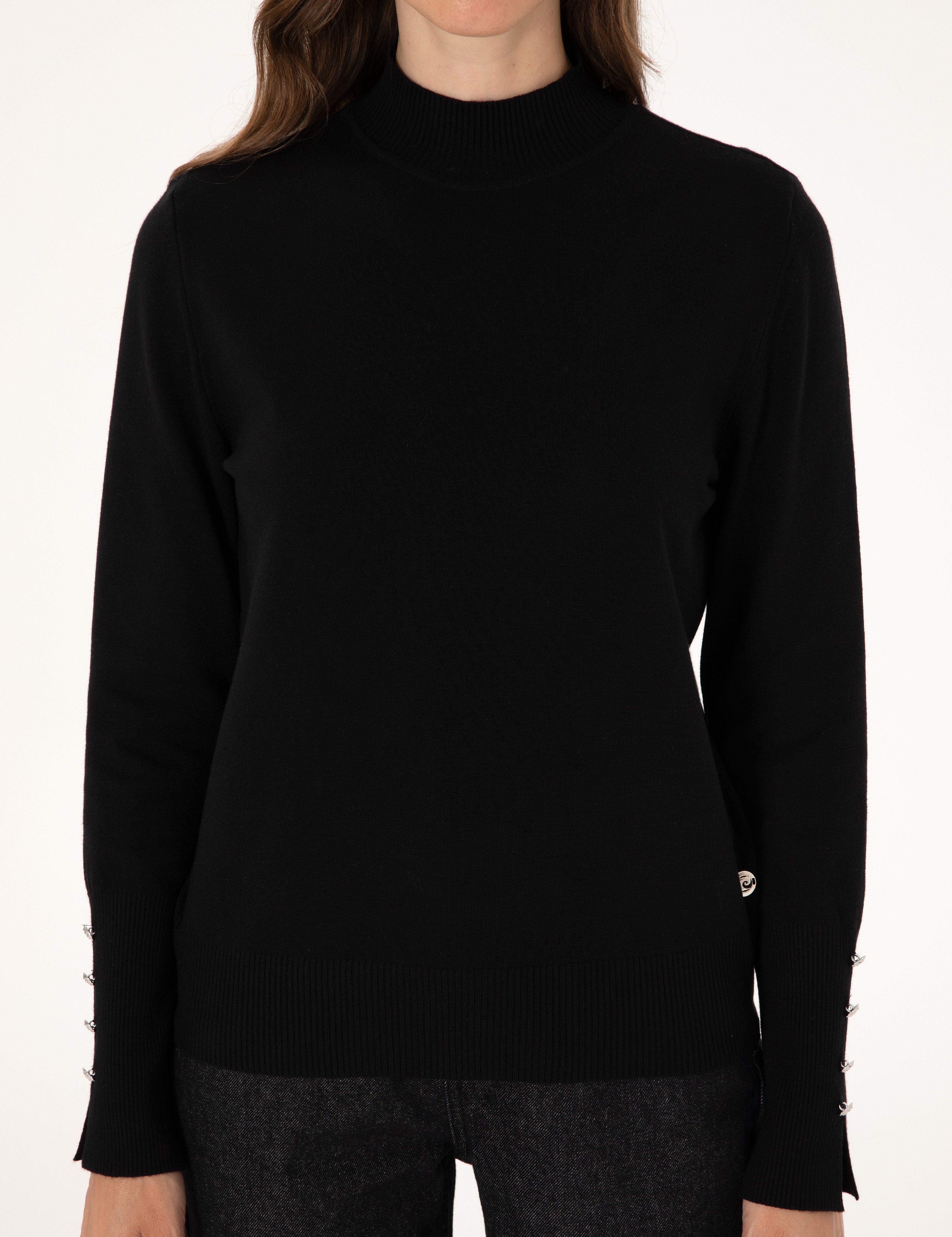 Siyah Slim Fit Yarım Balıkçı Basic Kazak - Image 6