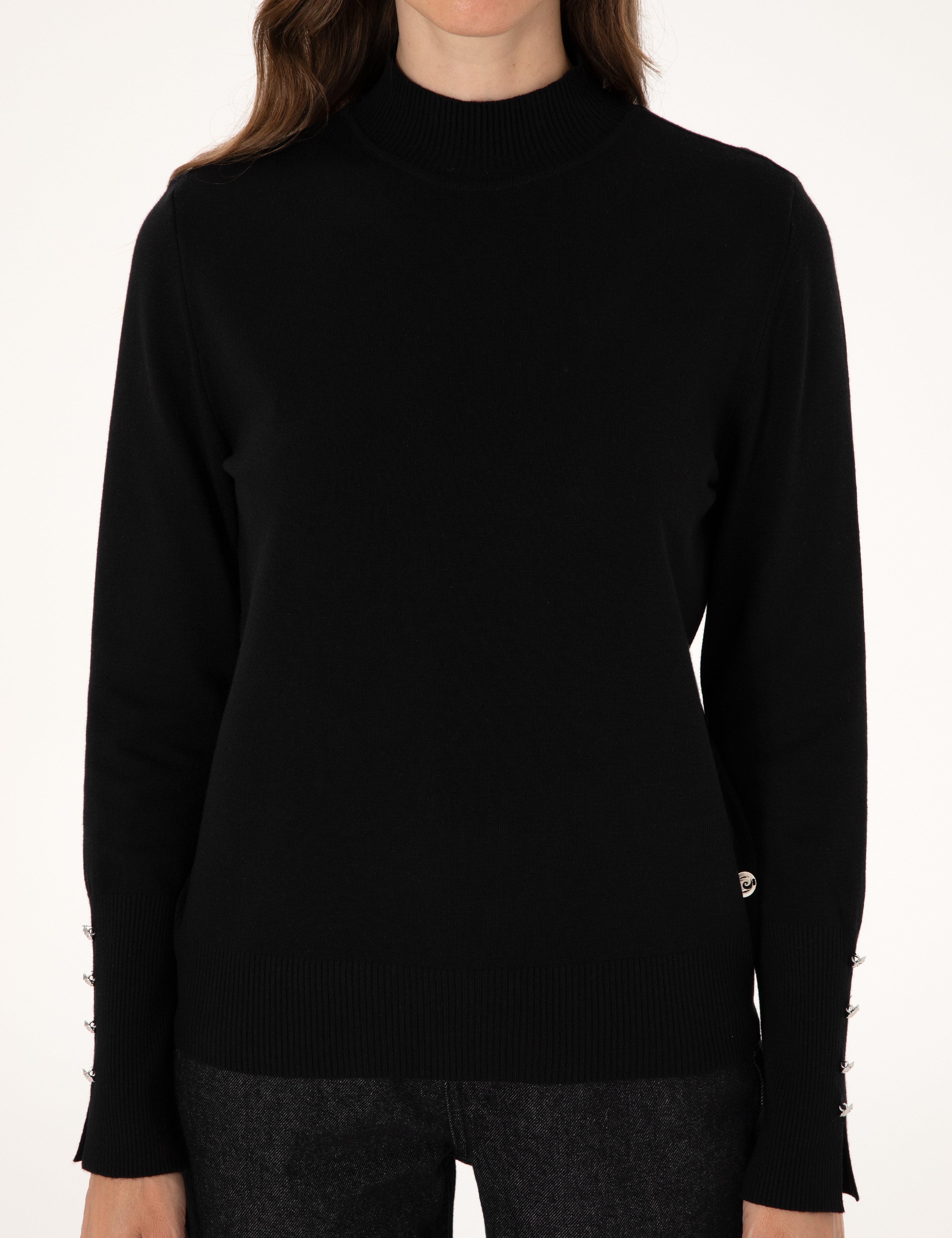Siyah Slim Fit Yarım Balıkçı Basic Kazak