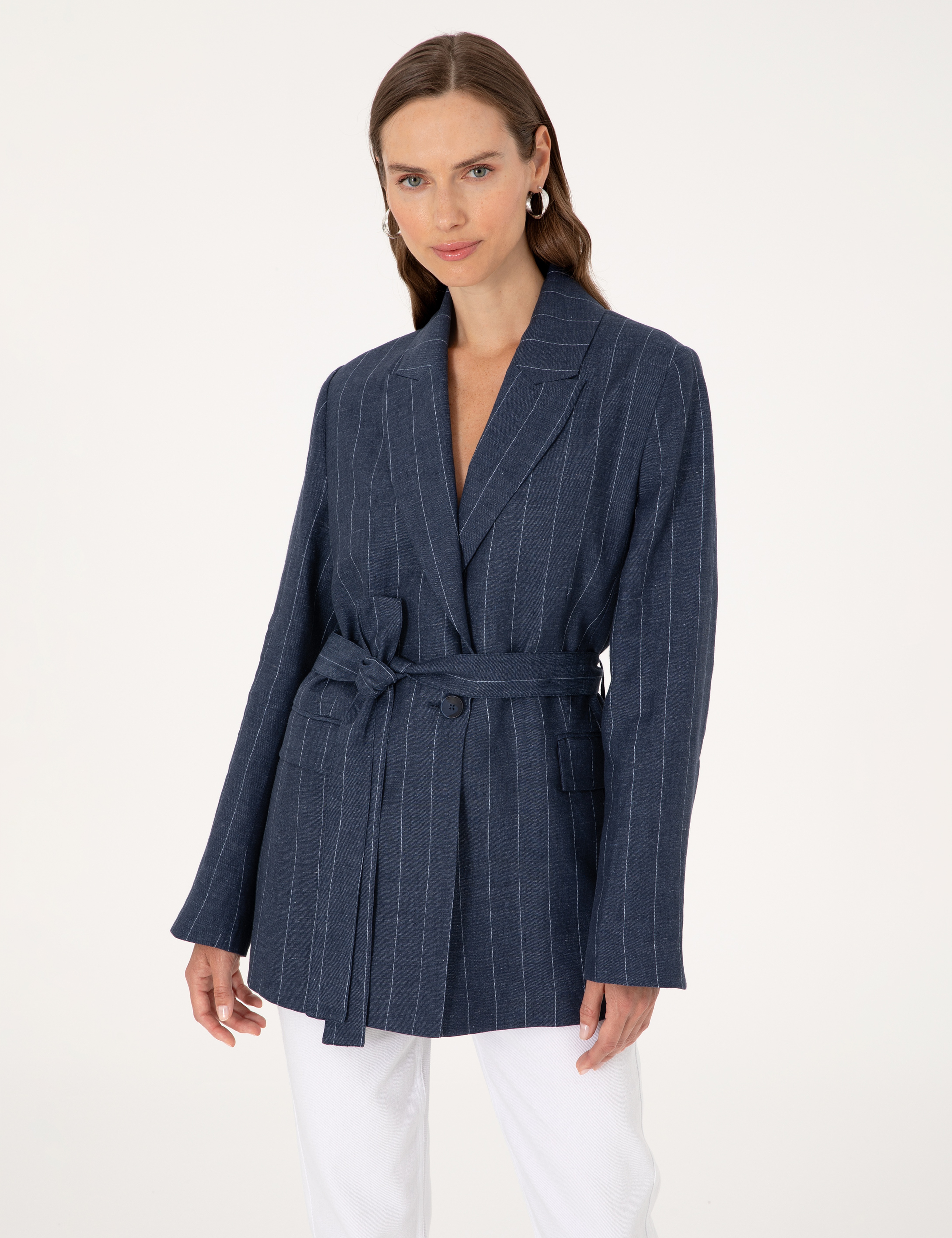 Lacivert Regular Fit Keten Ceket - Image 2
