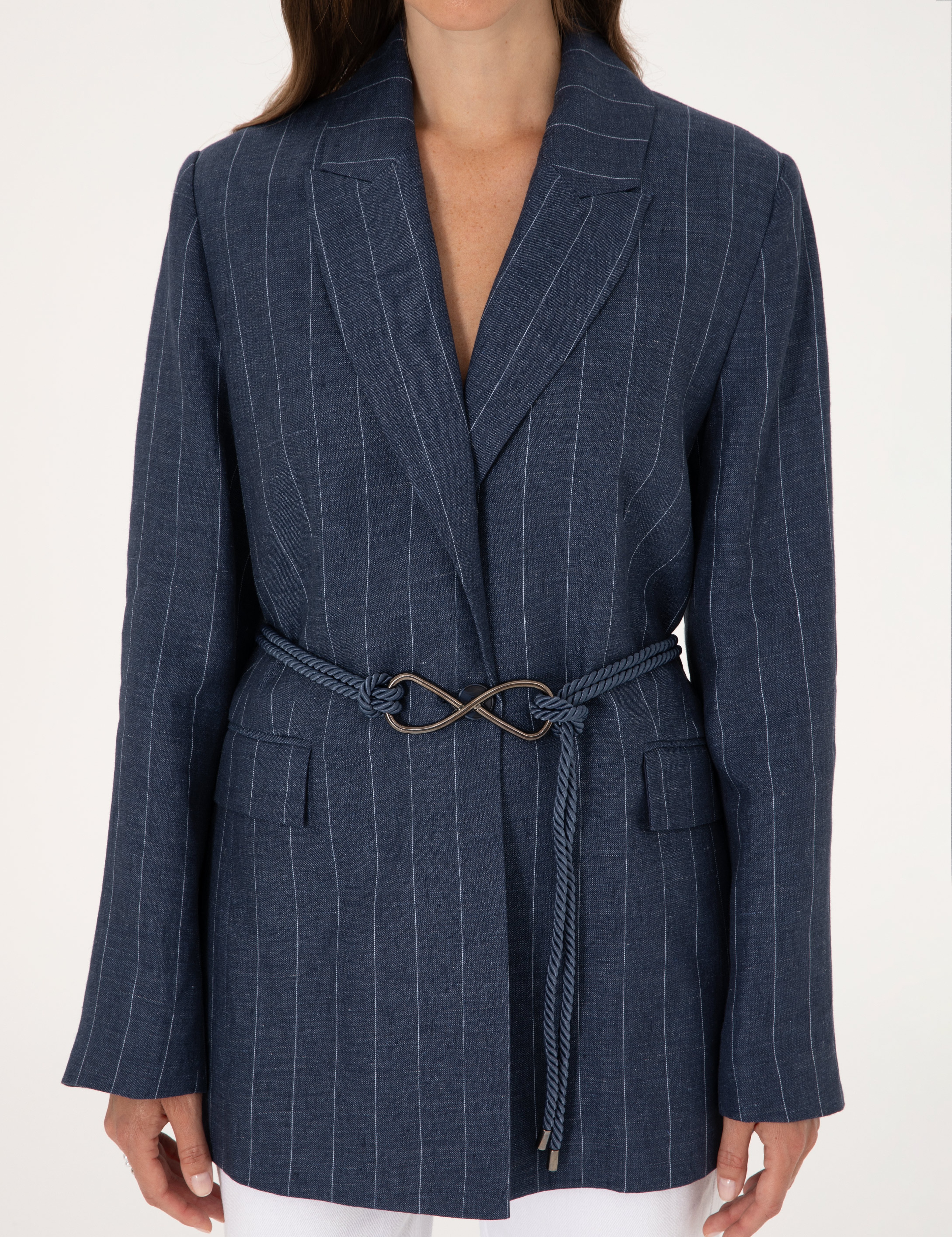 Lacivert Regular Fit Keten Ceket - Image 7