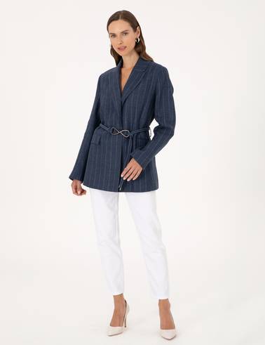 Lacivert Regular Fit Keten Ceket