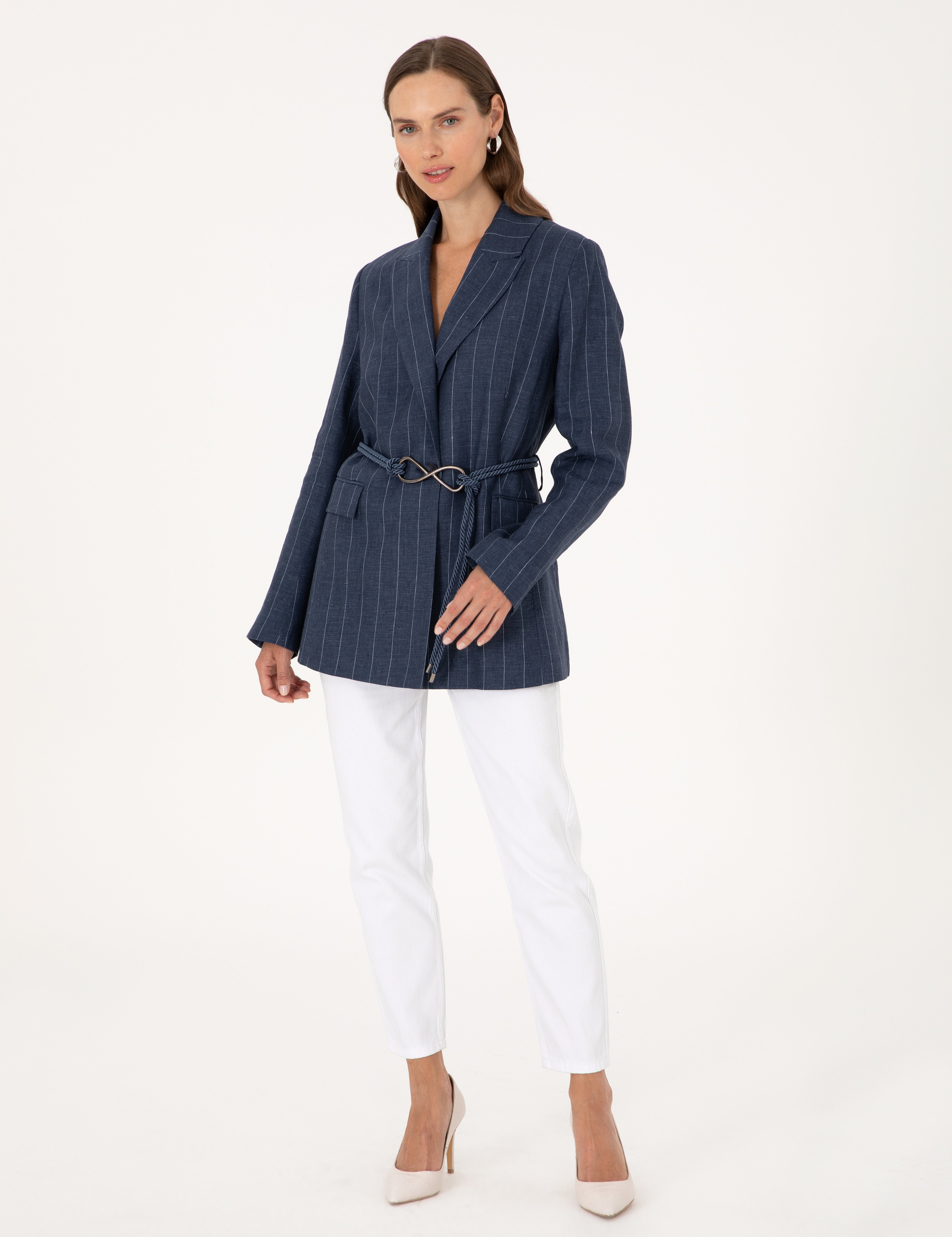 Lacivert Regular Fit Keten Ceket - Image 4