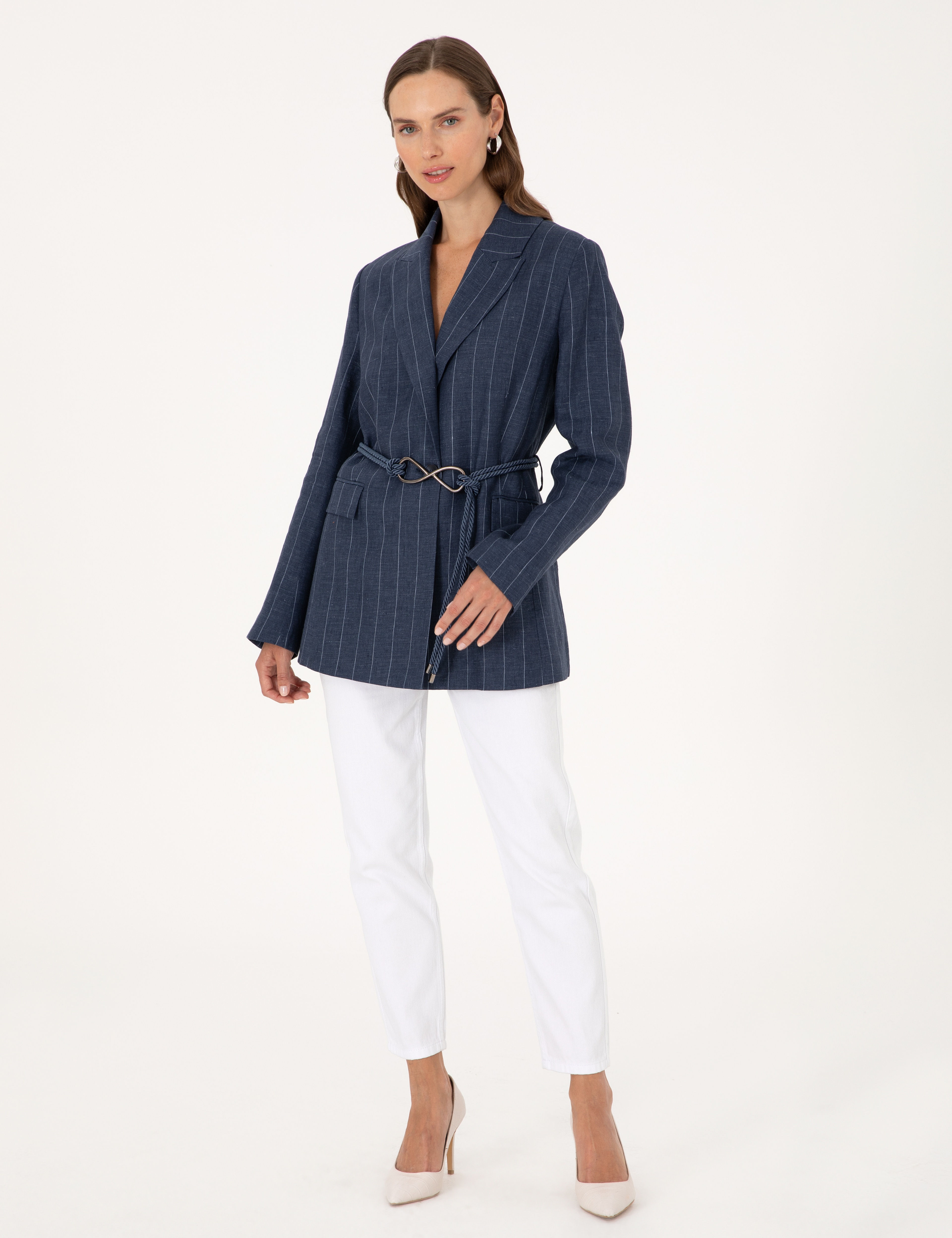 Lacivert Regular Fit Keten Ceket