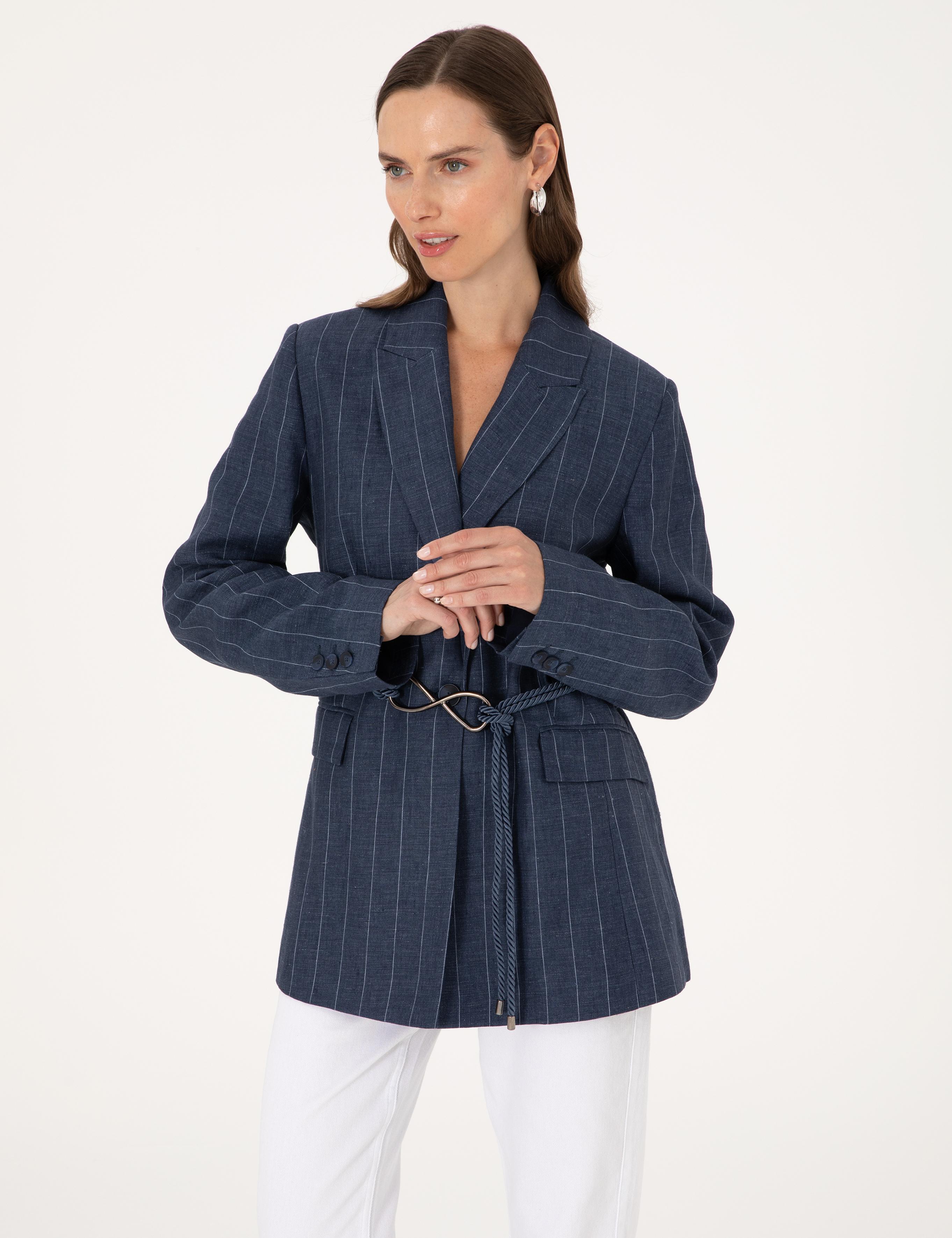 Lacivert Regular Fit Keten Ceket