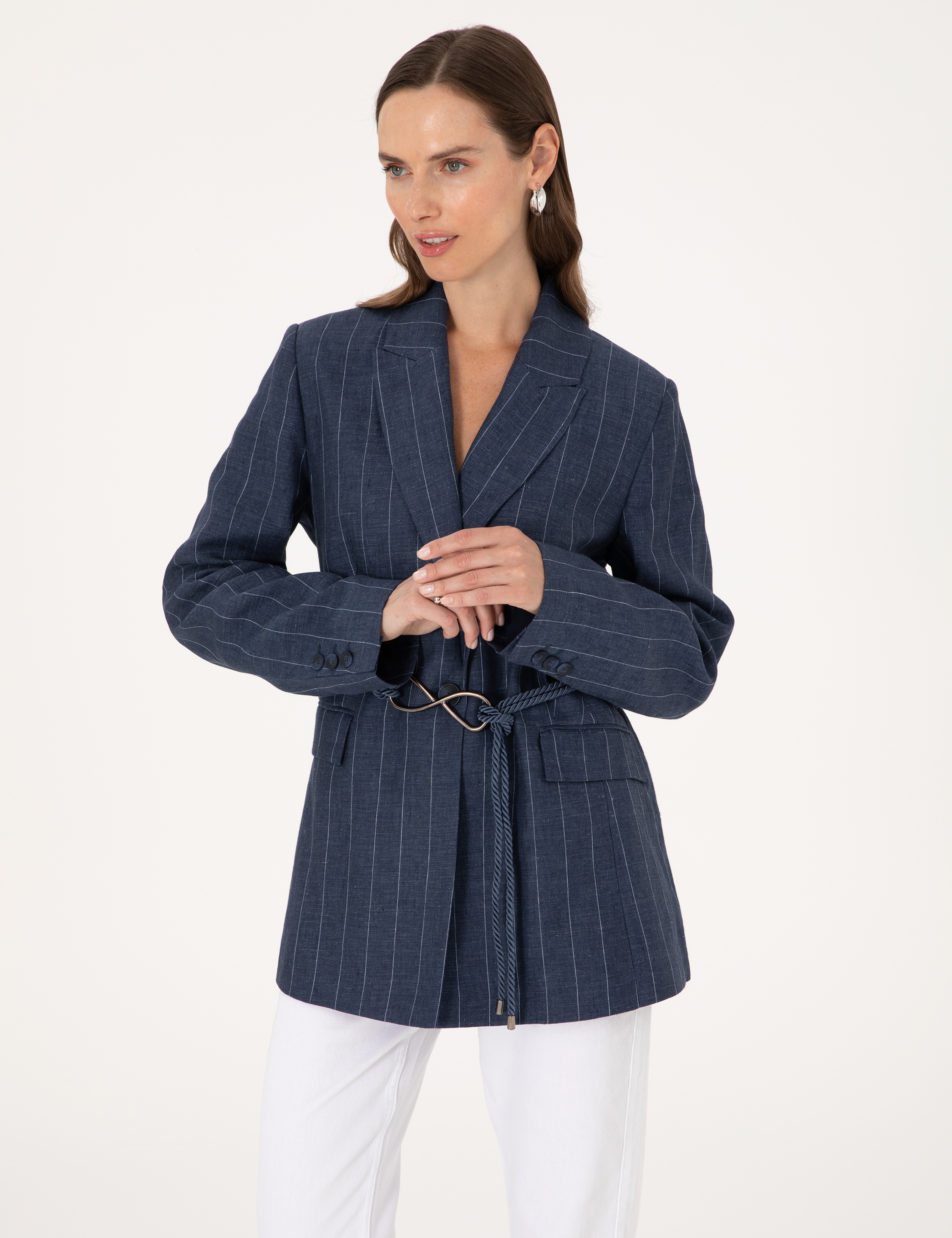 Lacivert Regular Fit Keten Ceket - Image 3