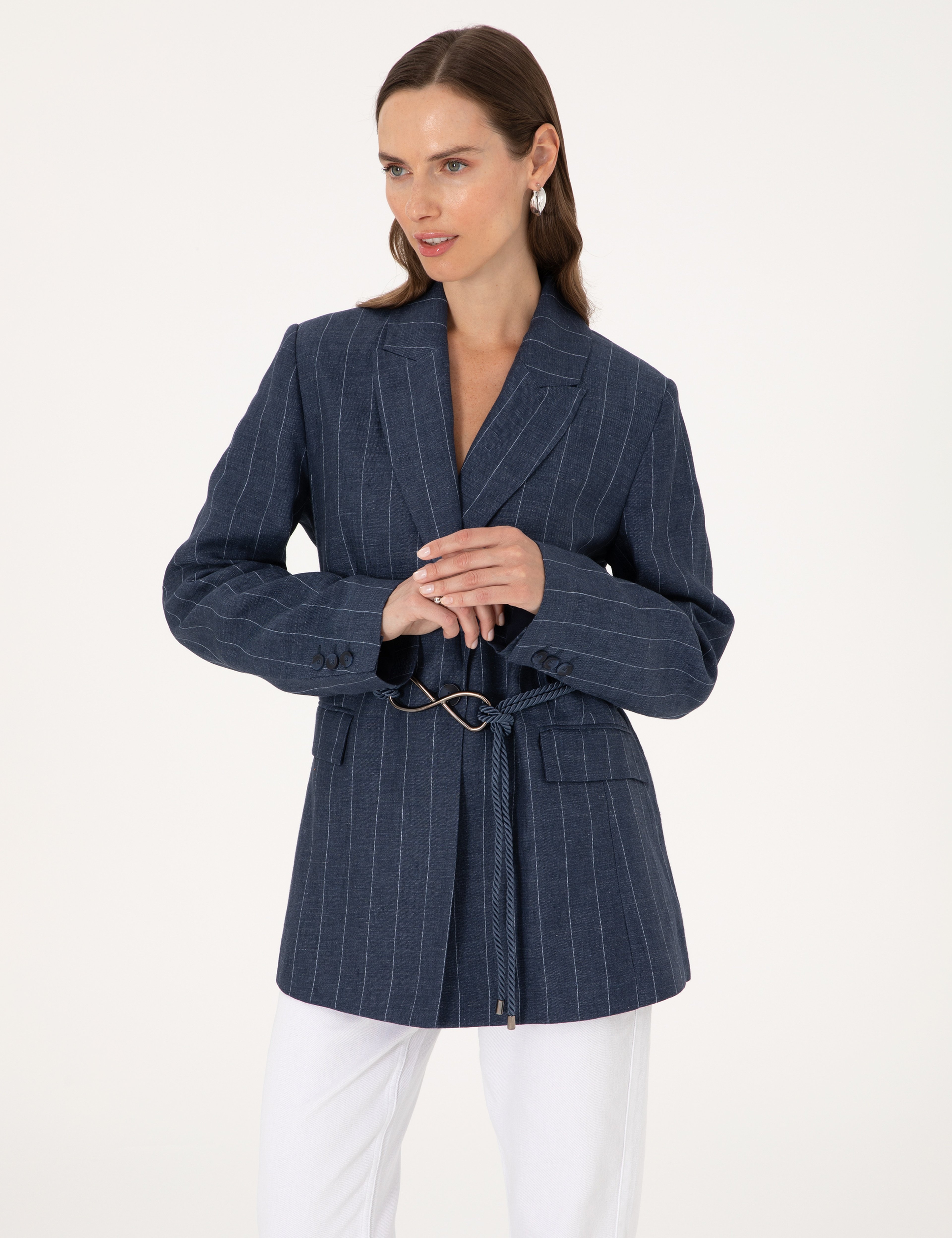 Lacivert Regular Fit Keten Ceket