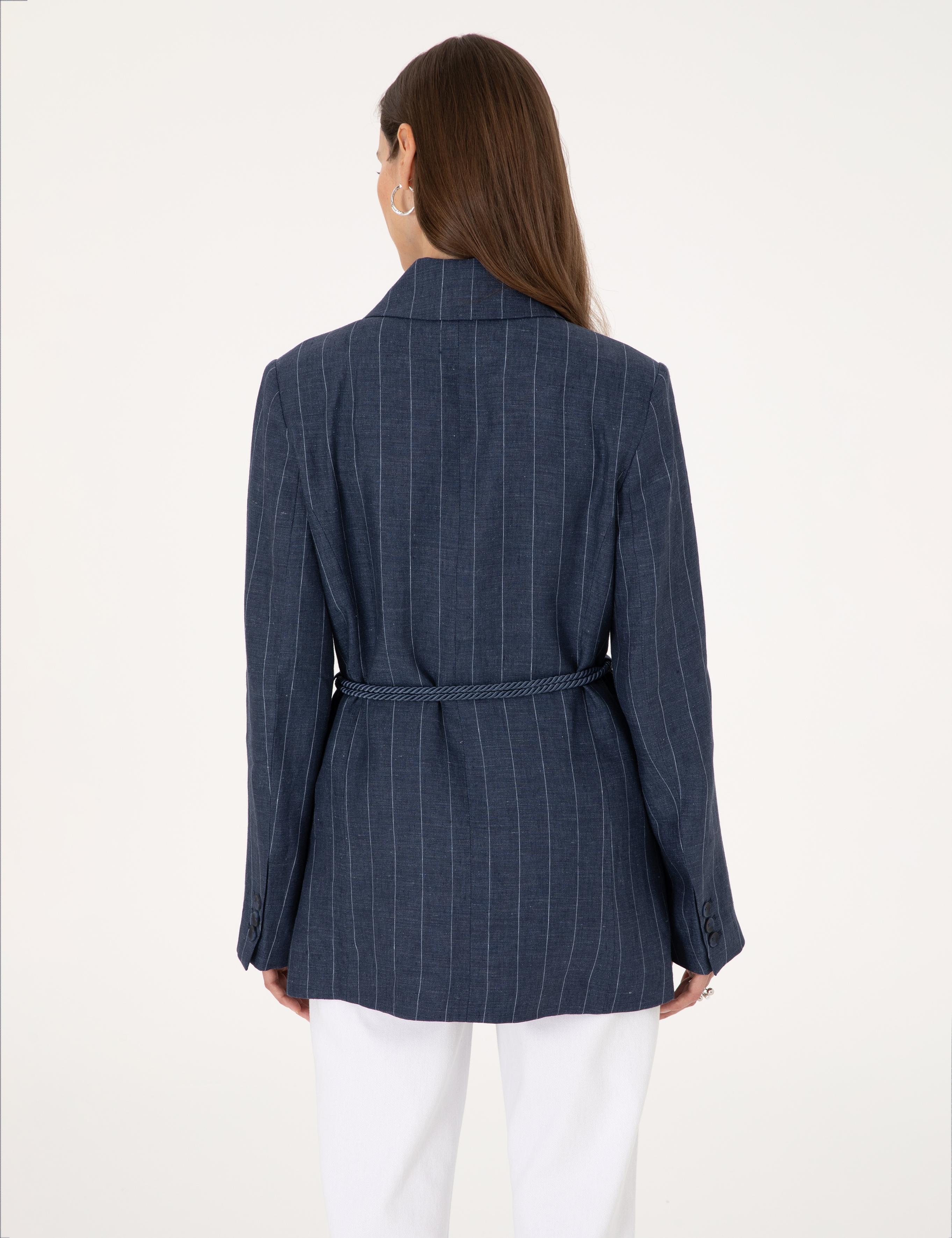 Lacivert Regular Fit Keten Ceket