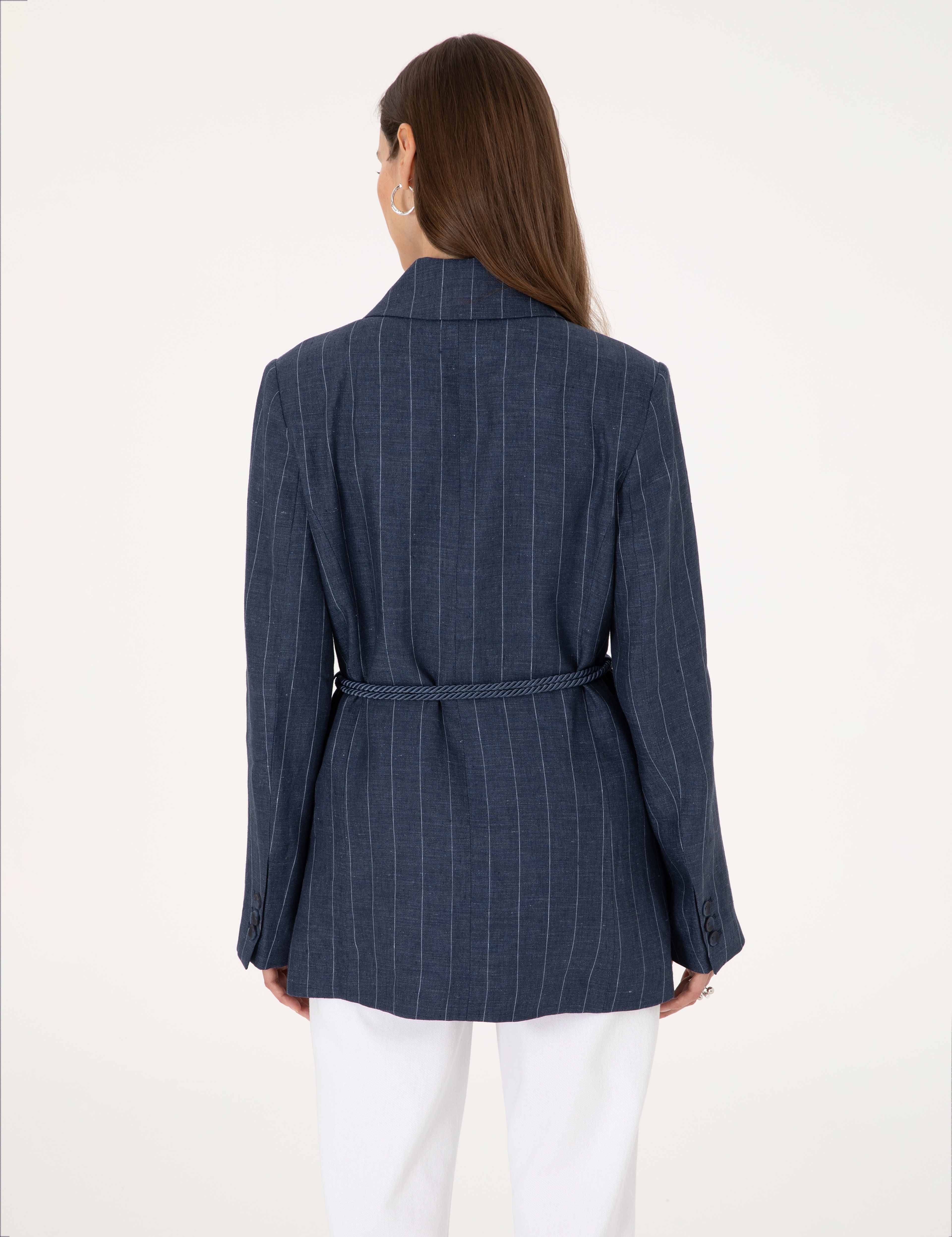 Lacivert Regular Fit Keten Ceket - Image 5