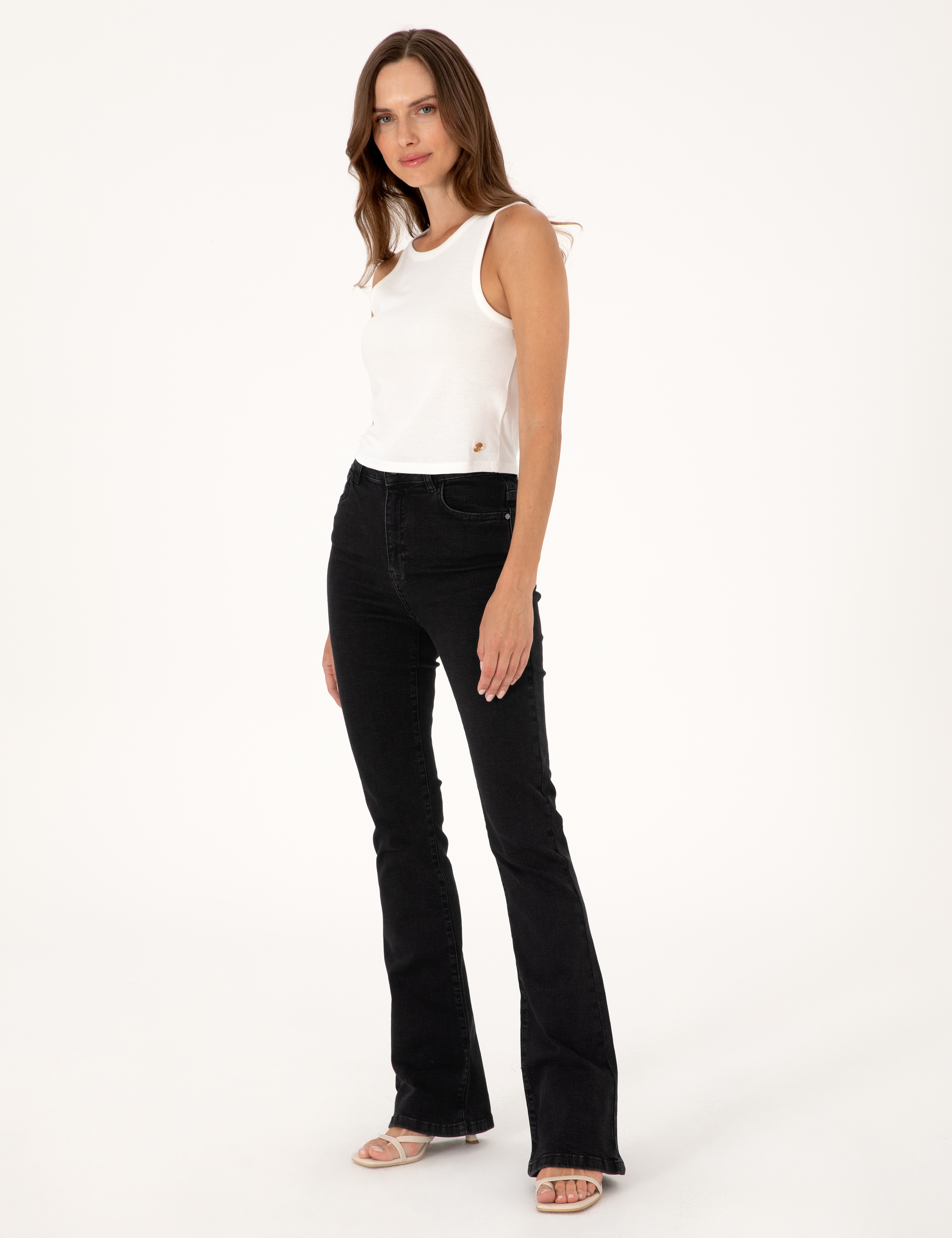 Siyah Skinny Flare Fit Jean Pantolon - Image 1