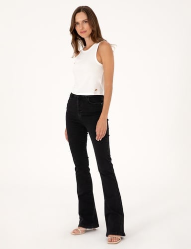 Siyah Skinny Flare Fit Jean Pantolon