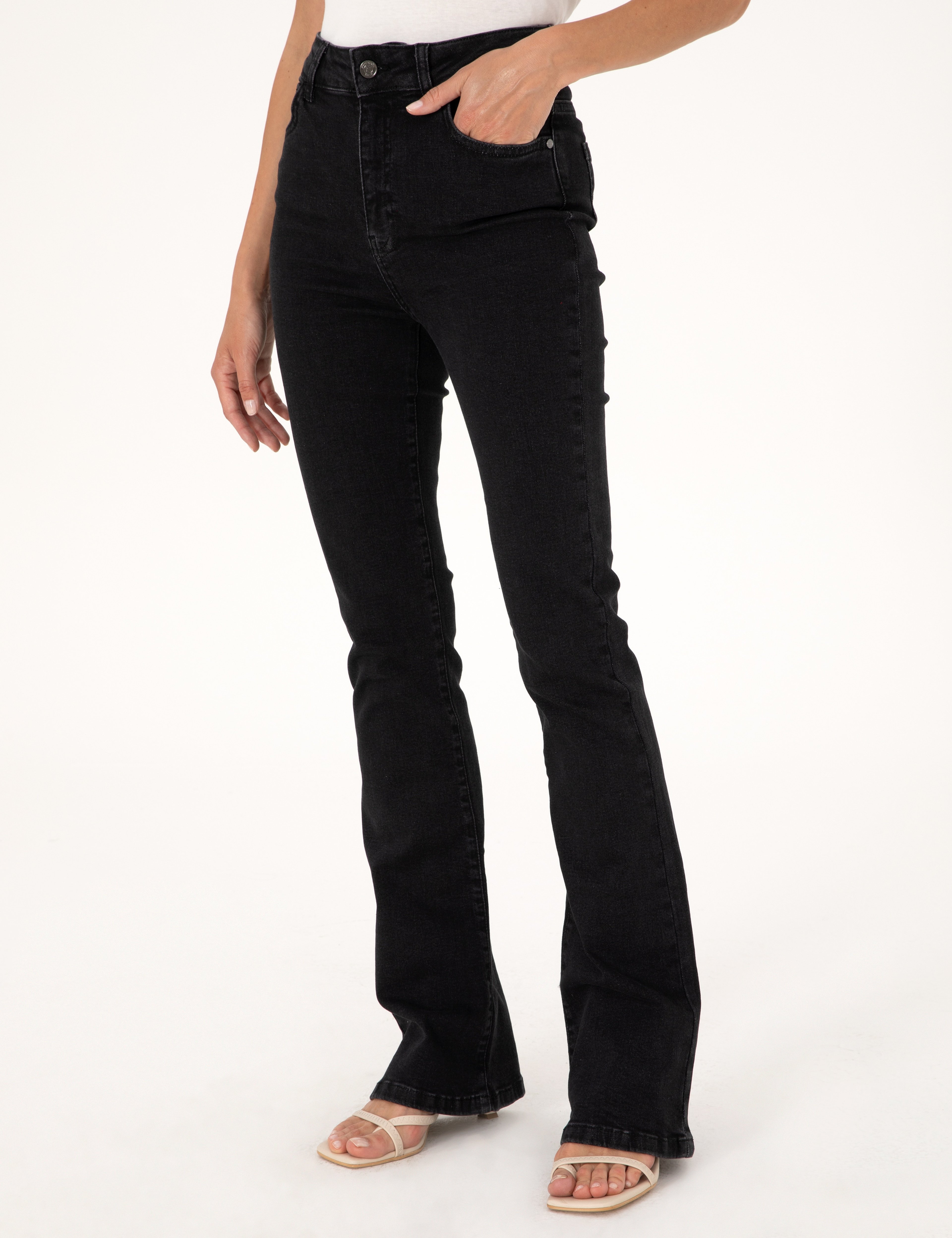 Siyah Skinny Flare Fit Jean Pantolon - Image 2