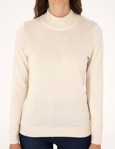 Ekru Slim Fit Yarım Balıkçı Basic Kazak
