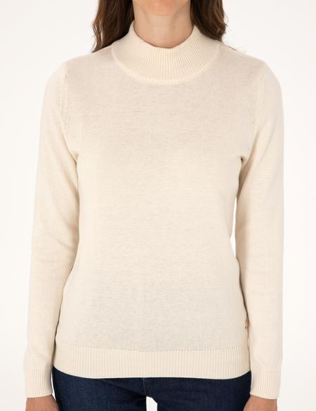 Ekru Slim Fit Yarım Balıkçı Basic Kazak - 50315768021